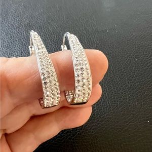Belk Silverworks Oval Hoop Click Top Silver Plated Pave Crystal Earrings NWT IOB